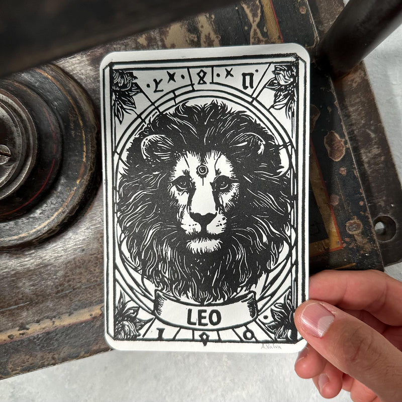 Sternzeichen Löwe Linoldruck