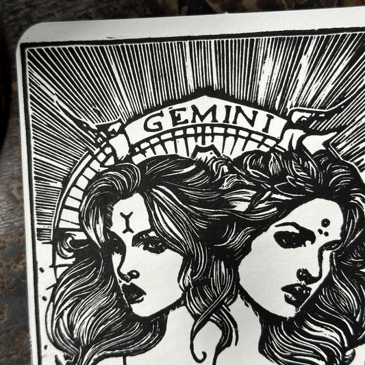 Sternzeichen Zwillinge Linoldruck