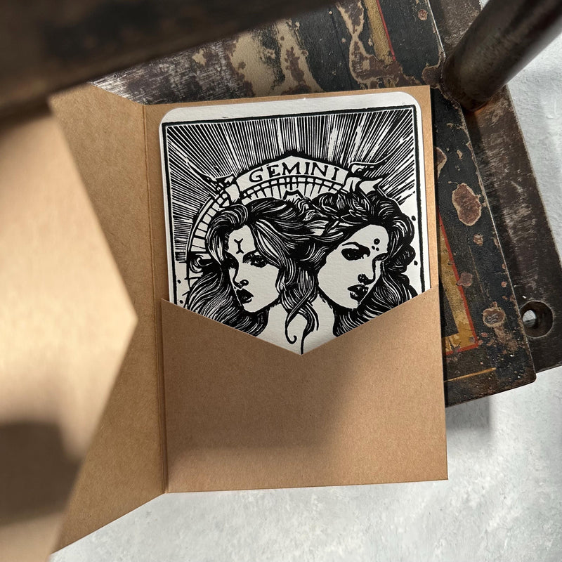 Sternzeichen Zwillinge Linoldruck