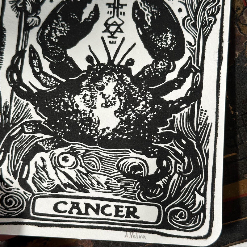 Sternzeichen Krebs Linoldruck
