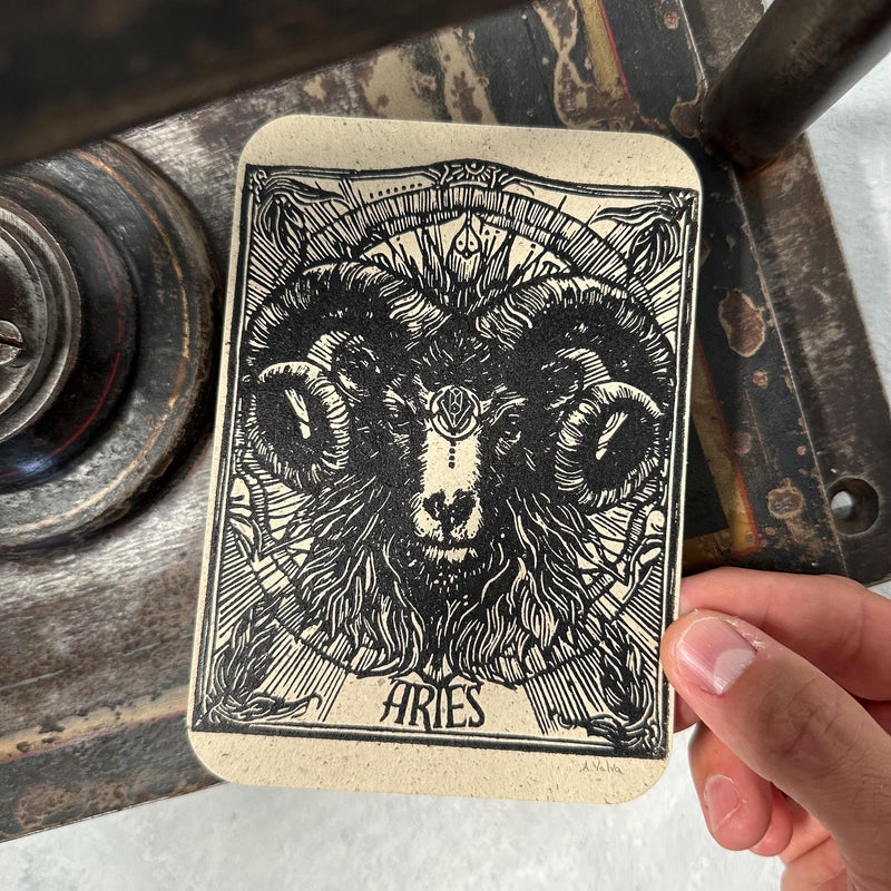 Sternzeichen Widder Linoldruck