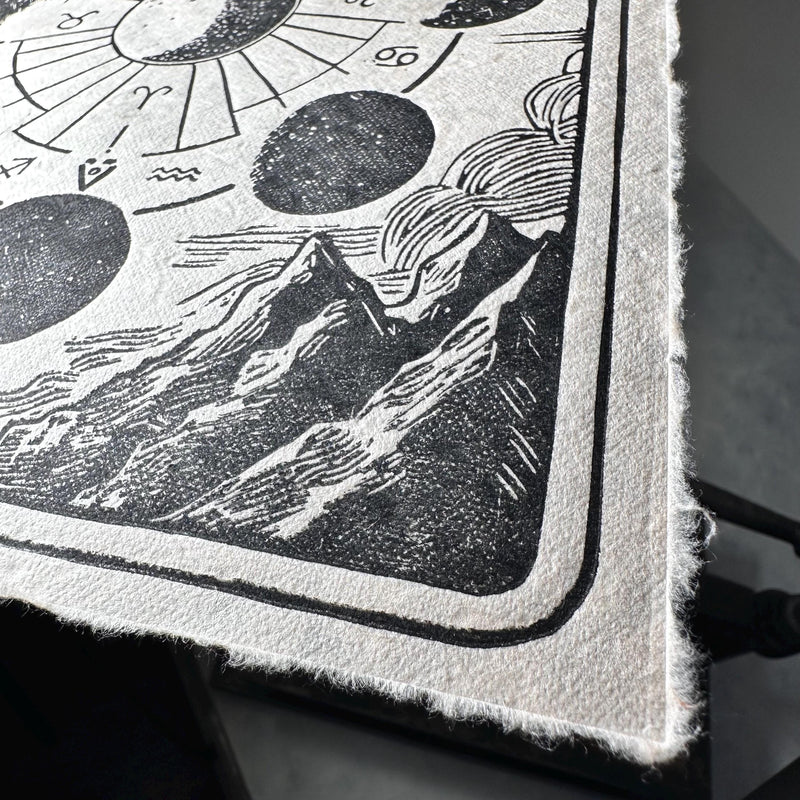 Mondphasen & Sternzeichen Linoldruck DIN A4 | detailreicher Linolschnitt | besondere Geschenkidee | Himalaya-Papier | kostenloser Versand
