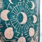 Mondphasen & Sternzeichen Linoldruck DIN A4 | detailreicher Linolschnitt | besondere Geschenkidee | Himalaya-Papier | kostenloser Versand