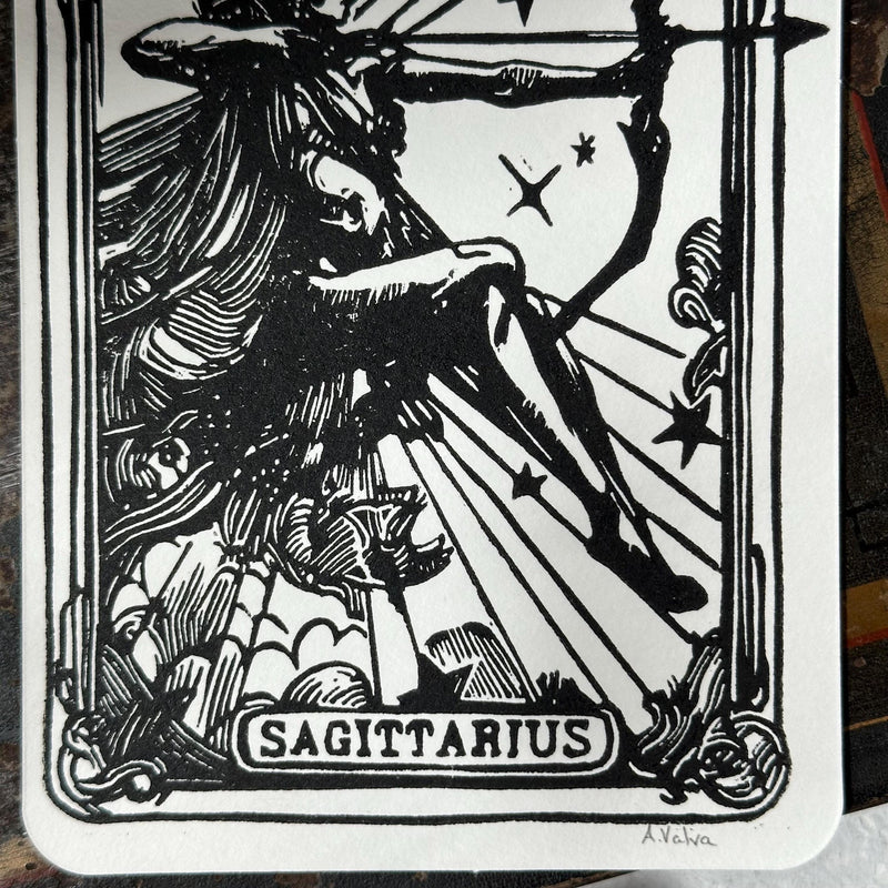 Sternzeichen Schütze Linoldruck