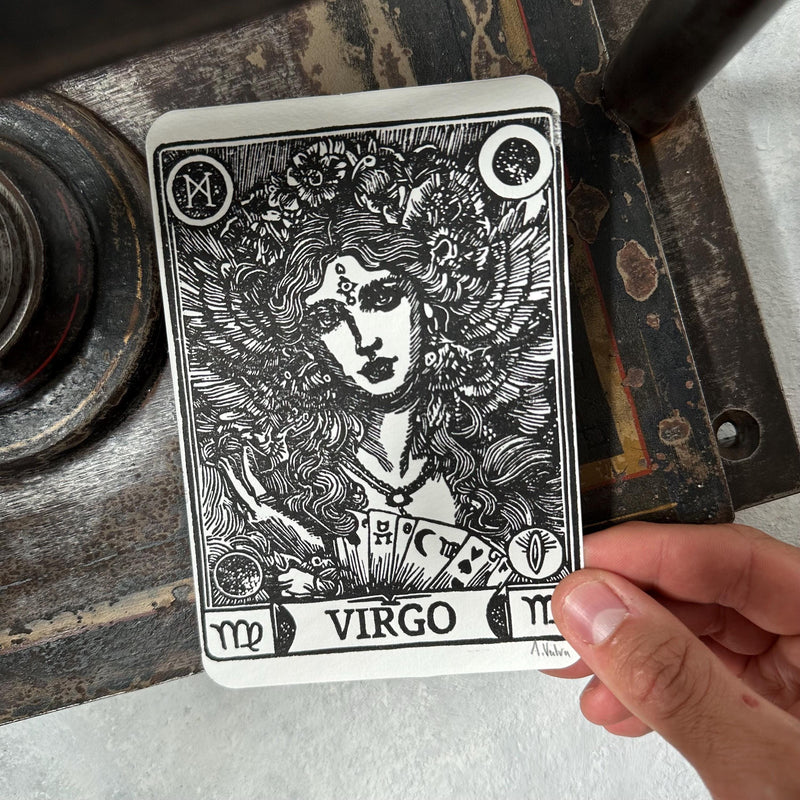 Sternzeichen Jungfrau Linoldruck