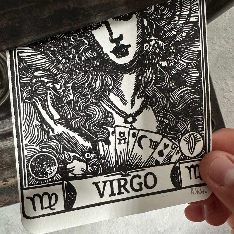 Sternzeichen Jungfrau Linoldruck