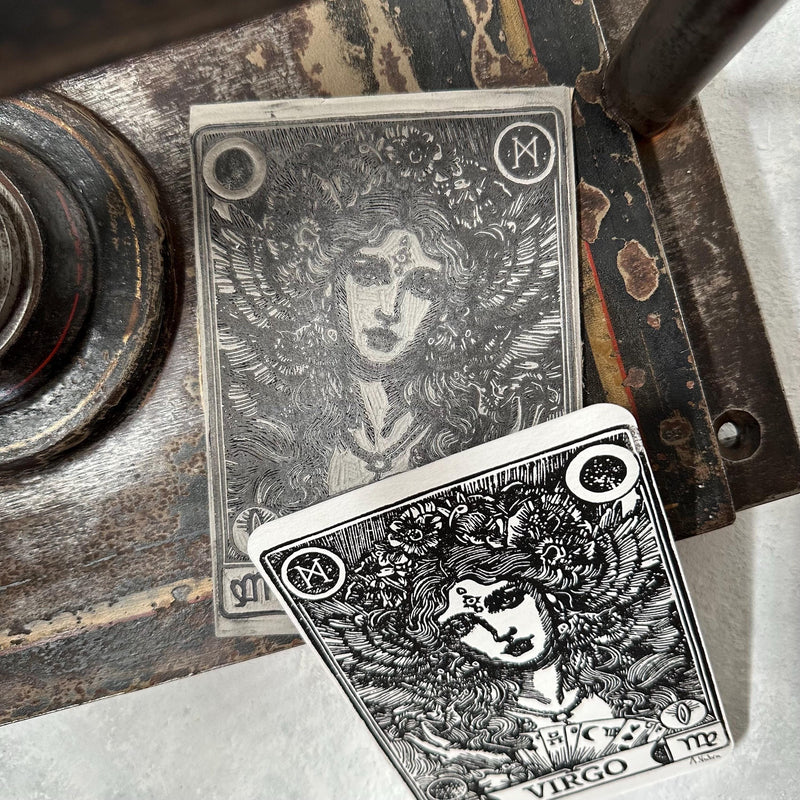 Sternzeichen Jungfrau Linoldruck