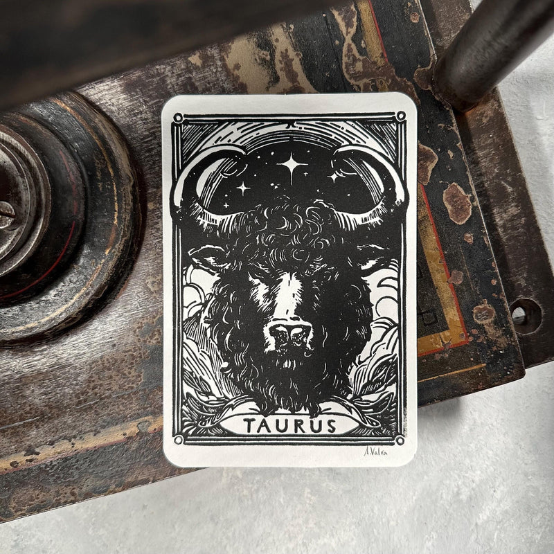 Sternzeichen Stier Linoldruck