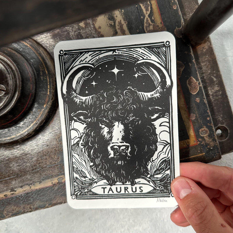 Sternzeichen Stier Linoldruck