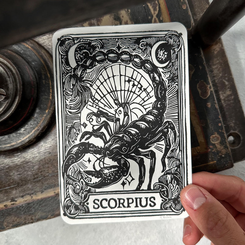 Sternzeichen Skorpion Linoldruck