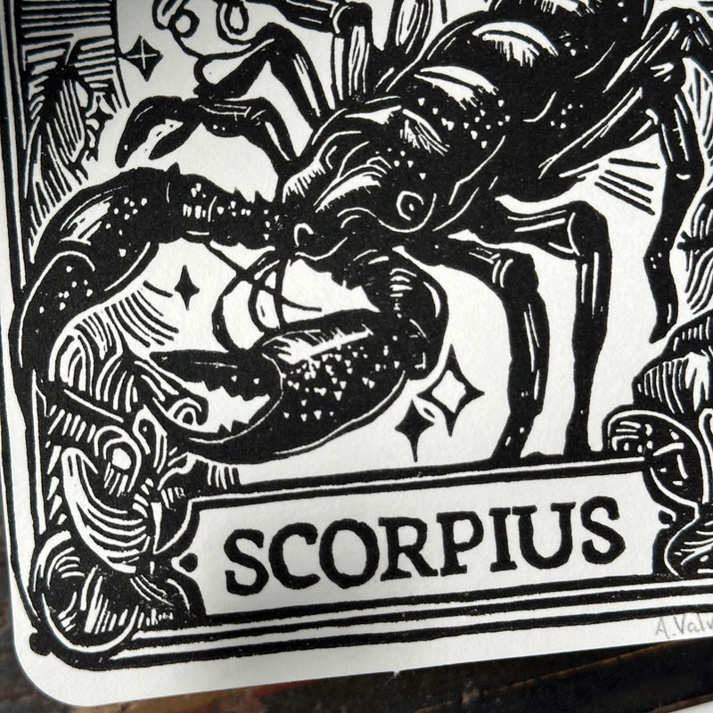 Sternzeichen Skorpion Linoldruck