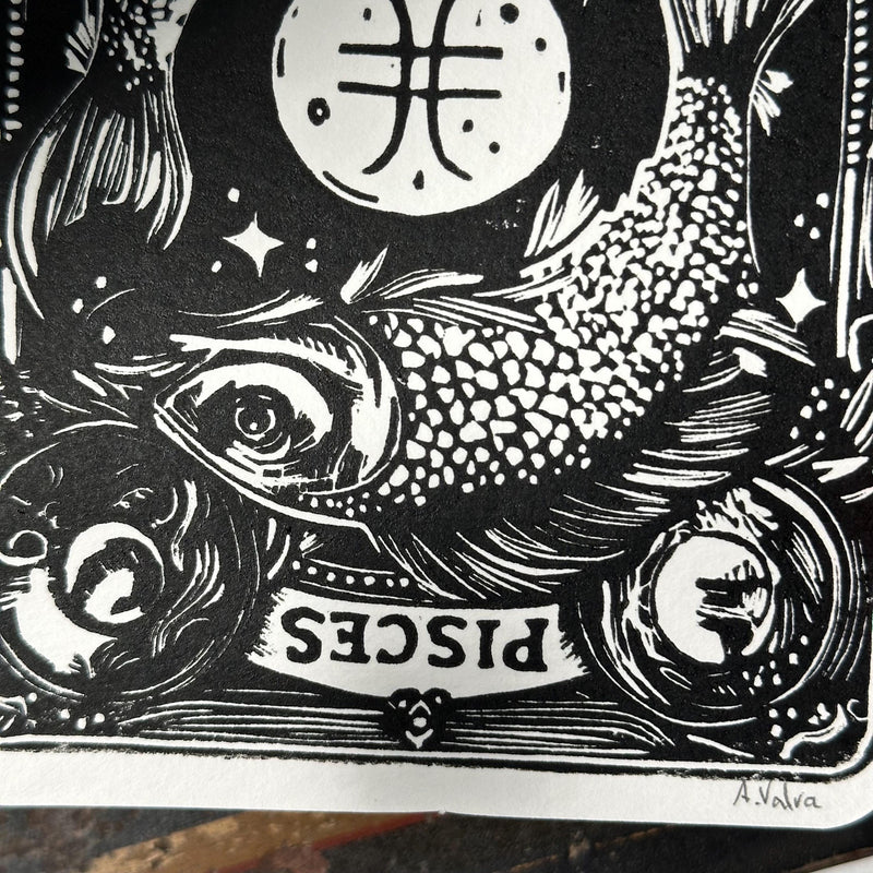 Sternzeichen Fische Linoldruck
