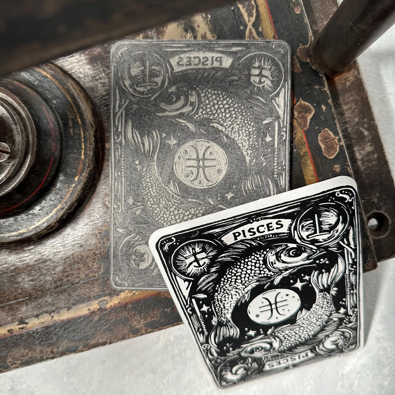 Sternzeichen Fische Linoldruck