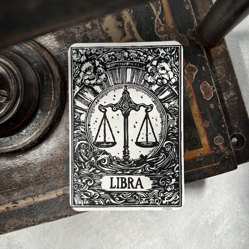 Sternzeichen Waage Linoldruck