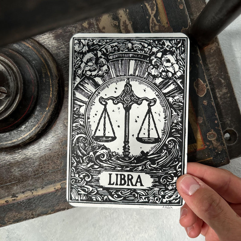 Sternzeichen Waage Linoldruck