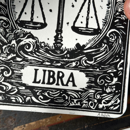 Sternzeichen Waage Linoldruck