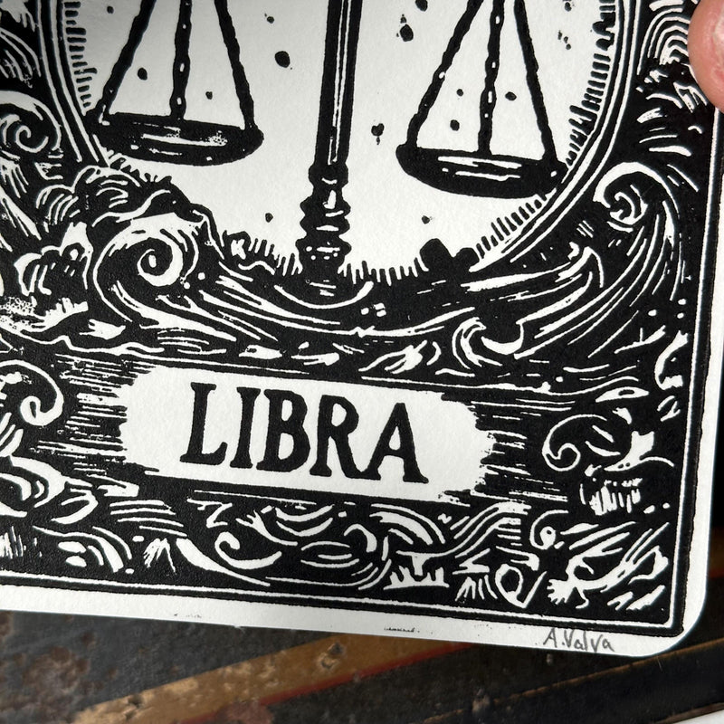 Sternzeichen Waage Linoldruck
