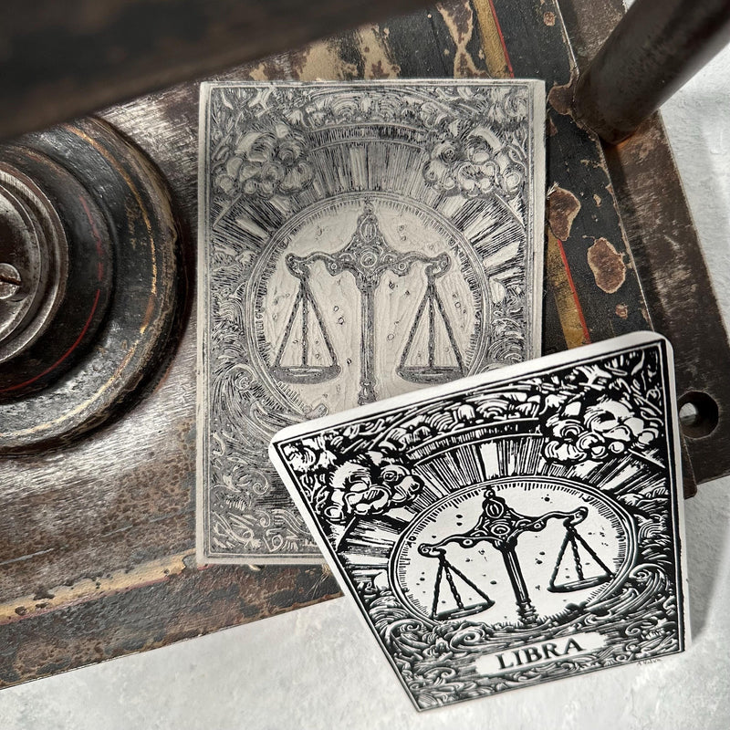 Sternzeichen Waage Linoldruck