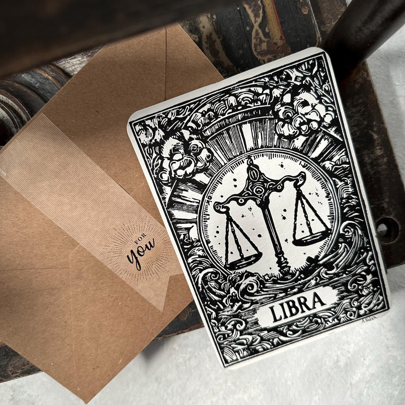 Sternzeichen Waage Linoldruck