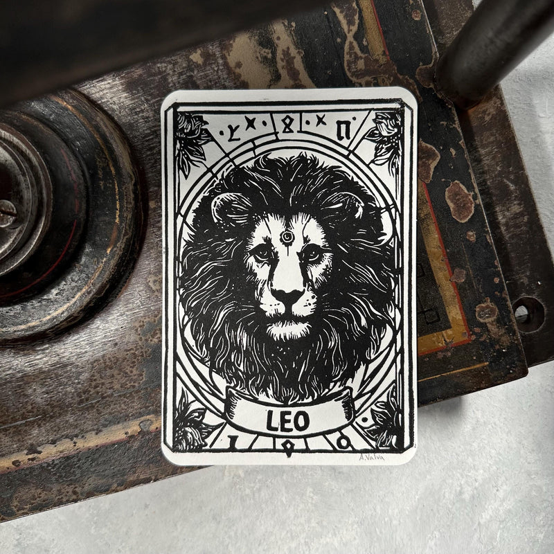 Sternzeichen Löwe Linoldruck