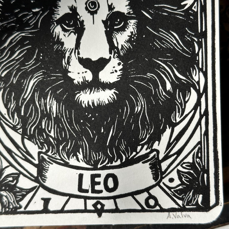 Sternzeichen Löwe Linoldruck