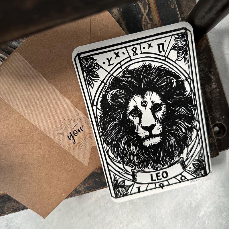 Sternzeichen Löwe Linoldruck