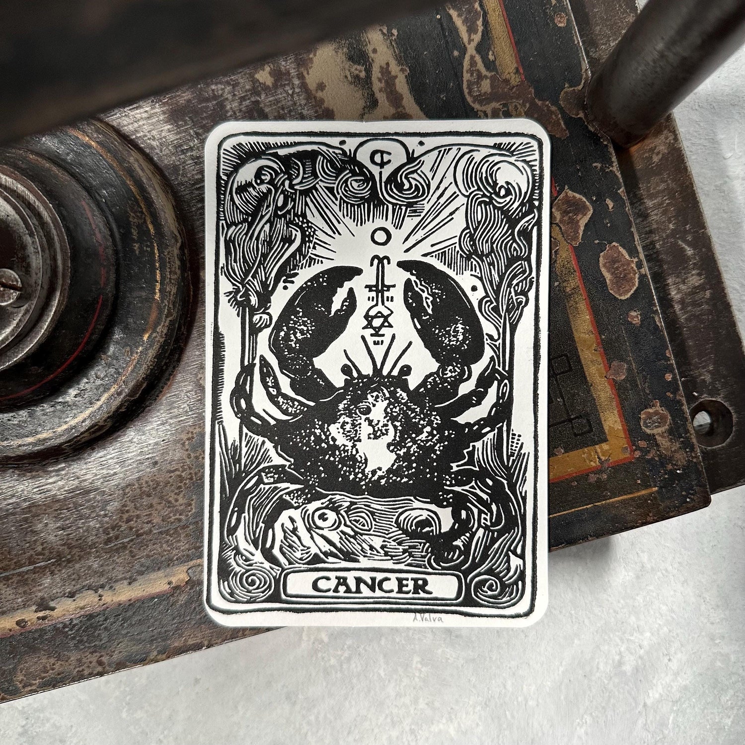 Sternzeichen Krebs Linoldruck