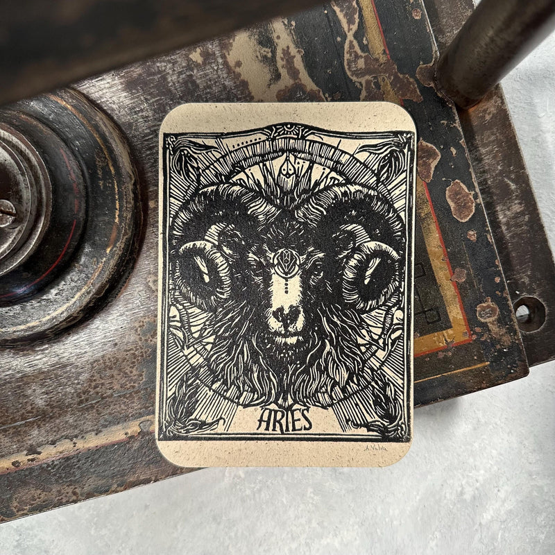 Sternzeichen Widder Linoldruck