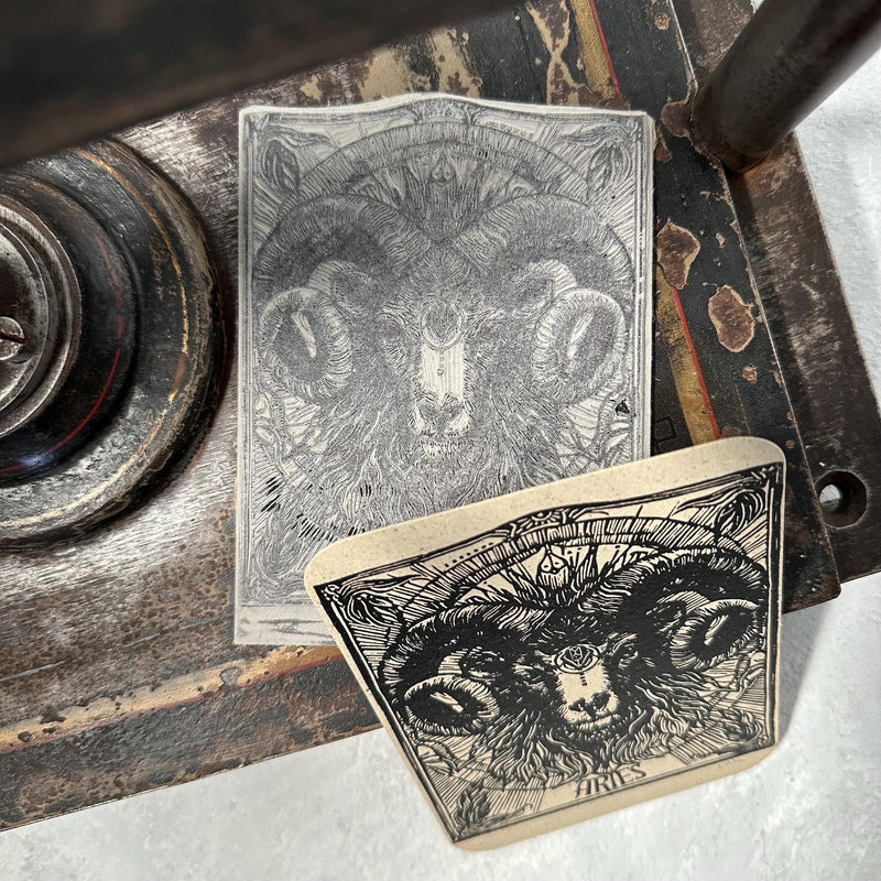 Sternzeichen Widder Linoldruck