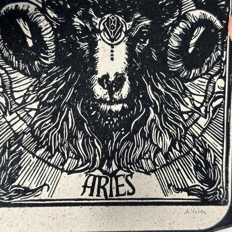 Sternzeichen Widder Linoldruck