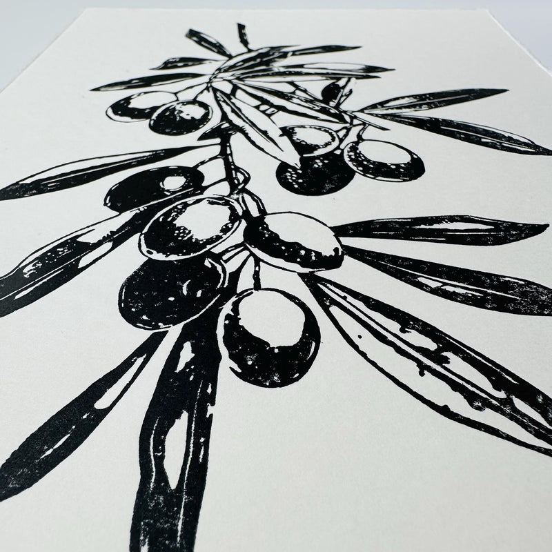 Olivenzweig Linoldruck | detailreicher Linolschnitt DIN A4 | mediterrane Wanddekoration | handgemachter Druck | besondere Geschenkidee