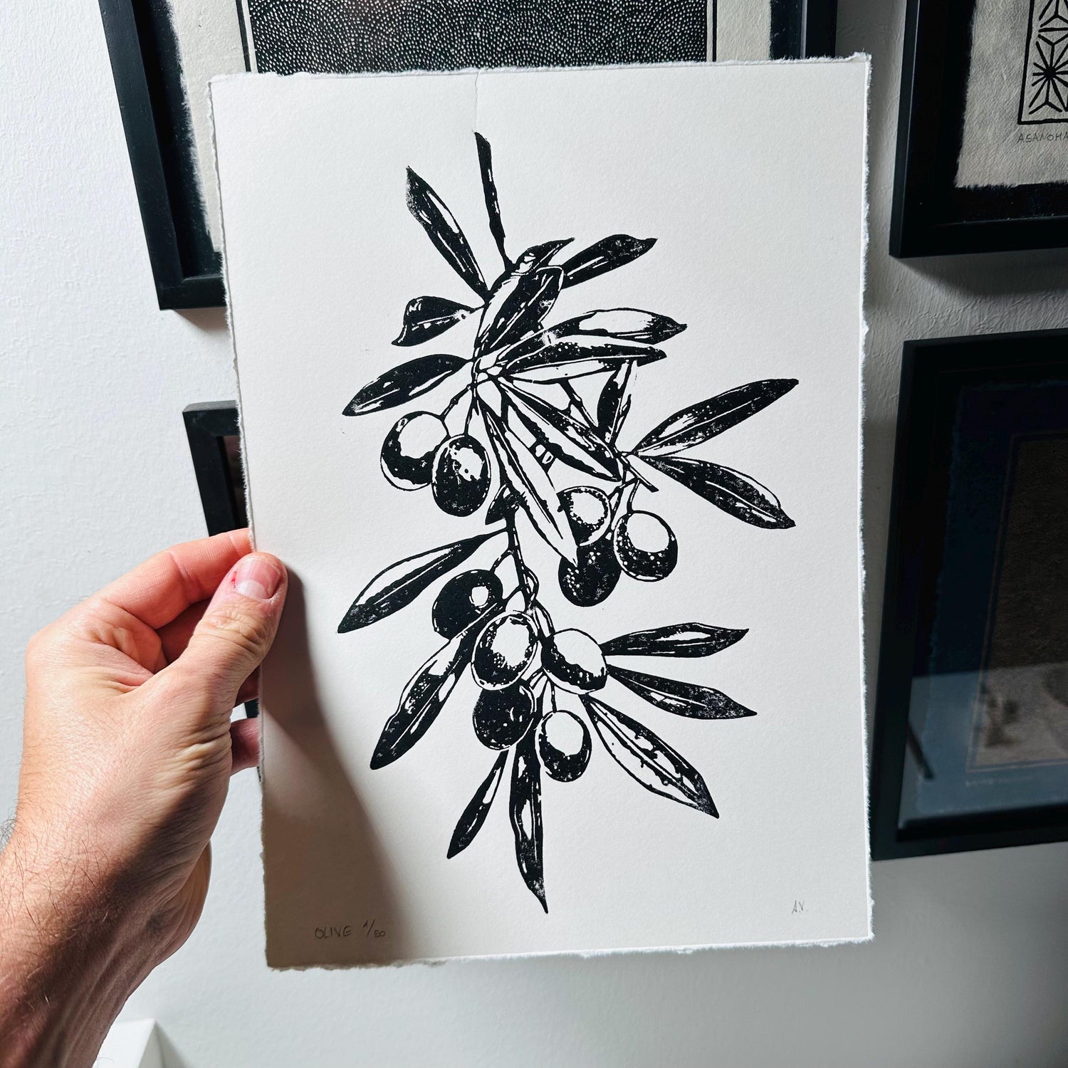 Olivenzweig Linoldruck